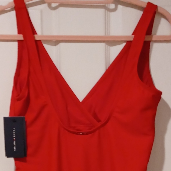 TOMMY HILFIGER RED SCA V-NECK FRONT LAYER WRAP SWIMSUIT SWIMWEAR SIZE 10 NEW WI - Picture 10 of 14